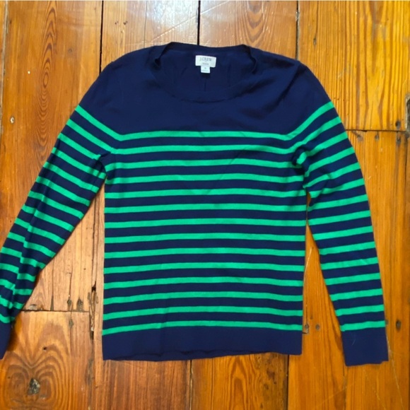 J. Crew Women’s Teddie Sweater Size S Navy Green Stripes Long Sleeve Lightweight - Picture 7 of 8